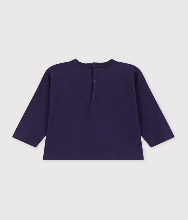Babies' long-sleeved plain cotton T-shirt with a little motif SOIR