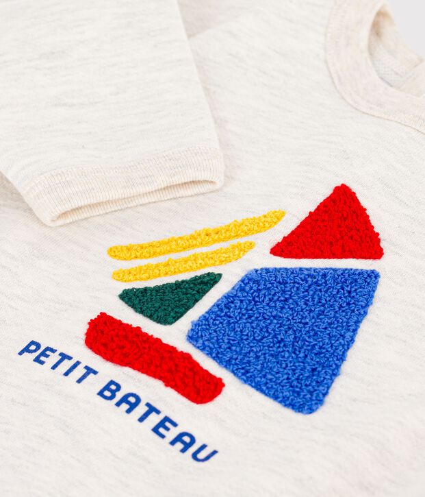 Babies' plain and boat patterned cotton sweatshirt MONTELIMAR CHINE