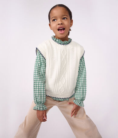 Children's sleeveless wool and cotton cable-knit jumper