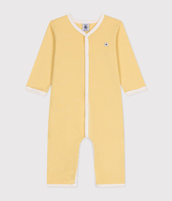 Babies' long-sleeved footless cotton pyjamas BLE yellow/MARSHMALLOW white