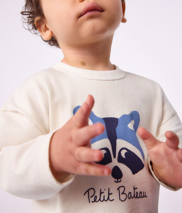 Babies' long-sleeved plain cotton T-shirt with a motif MILK