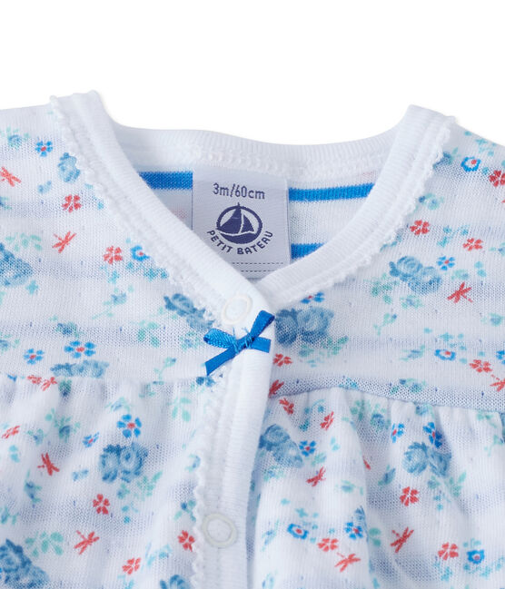 Baby girls' sleepsuit in print tube knit ECUME white/BLEU blue/MULTICO