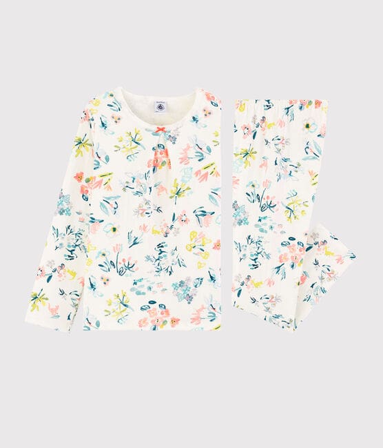 Girls' Springtime Floral Tubular Knit Pyjamas MARSHMALLOW white/MULTICO white