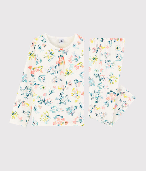 Girls' Springtime Floral Tubular Knit Pyjamas MARSHMALLOW white/MULTICO white