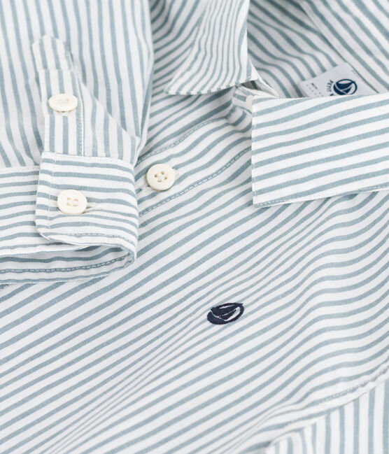 Children's stripy cotton shirt MILK green/GOBELIN