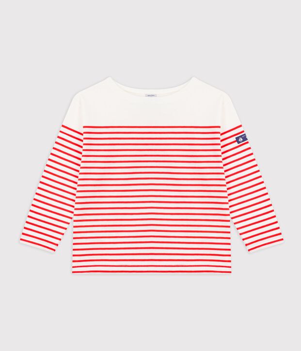 Children's stripy cotton Breton top white/red