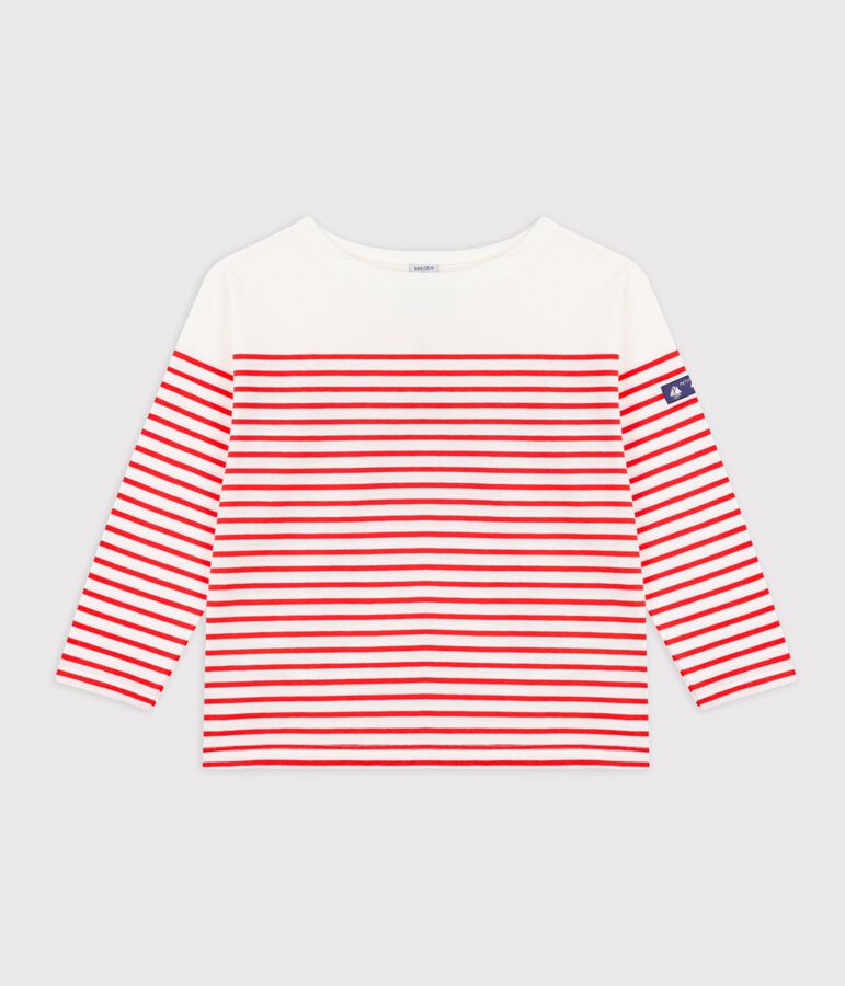 Children's stripy cotton Breton top white/red