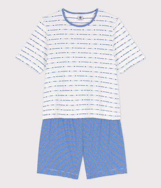 Women's Short Cotton Pyjamas MARSHMALLOW white/PERSE blue