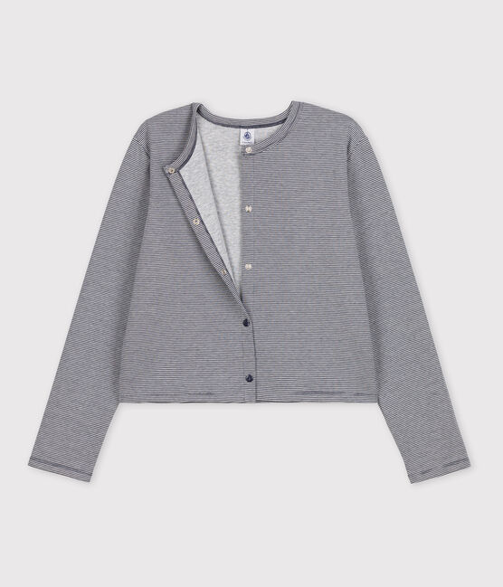 Women's Thick Cotton Poppered Cardigan SMOKING blue/MARSHMALLOW white