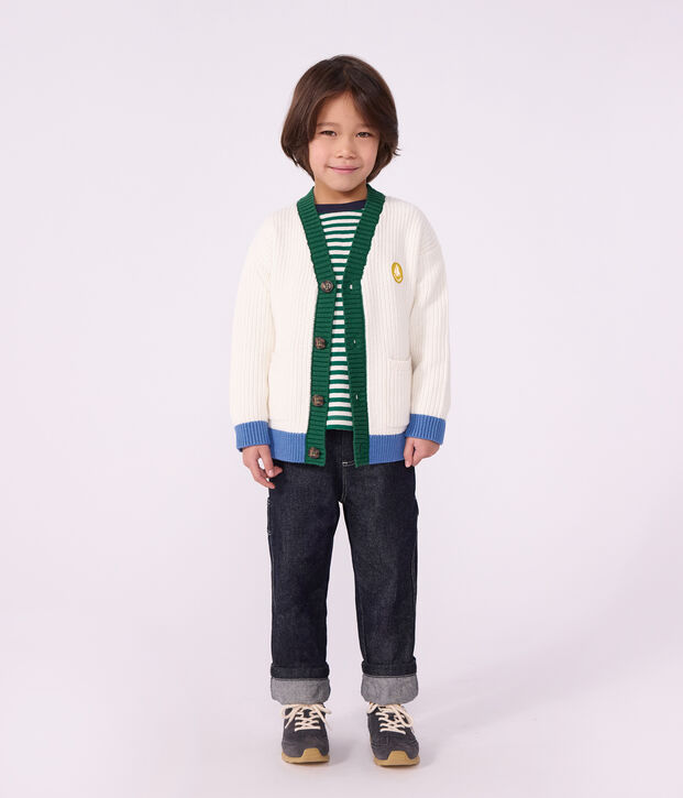 Children's plain cotton cardigan white/multicolor