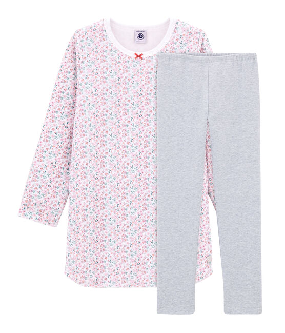 Girls' Velour Nightdress with Leggings MARSHMALLOW white/MULTICO white