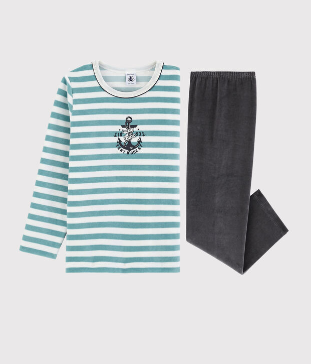 Boys' Velour Anchor Pyjamas white/blue/multicolor