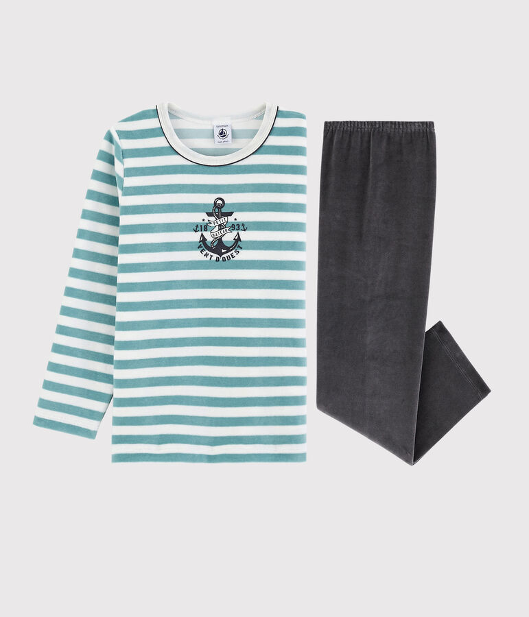 Boys' Velour Anchor Pyjamas white/blue/multicolor