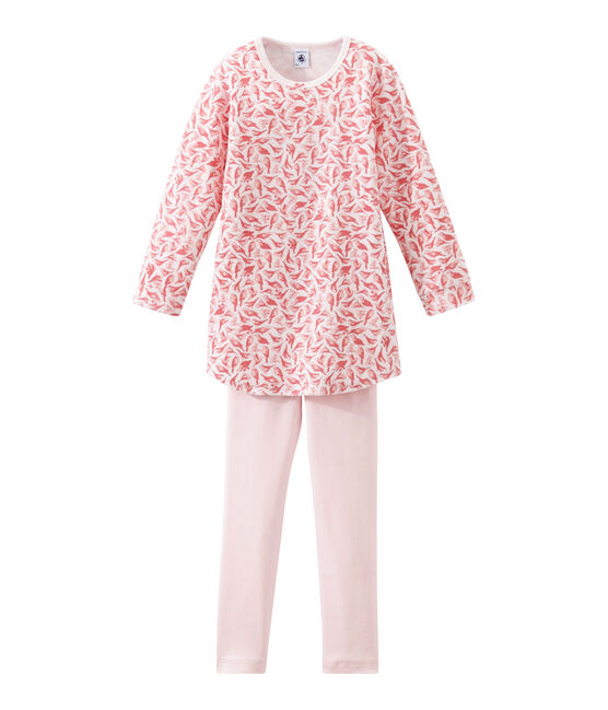 Little girl's nightgown with leggings VIENNE pink/MULTICO white