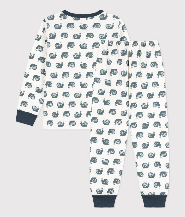 Children's snail patterned fleece pyjamas white/grey