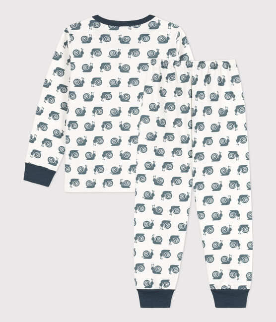Children's snail patterned fleece pyjamas MARSHMALLOW white/DUCKY