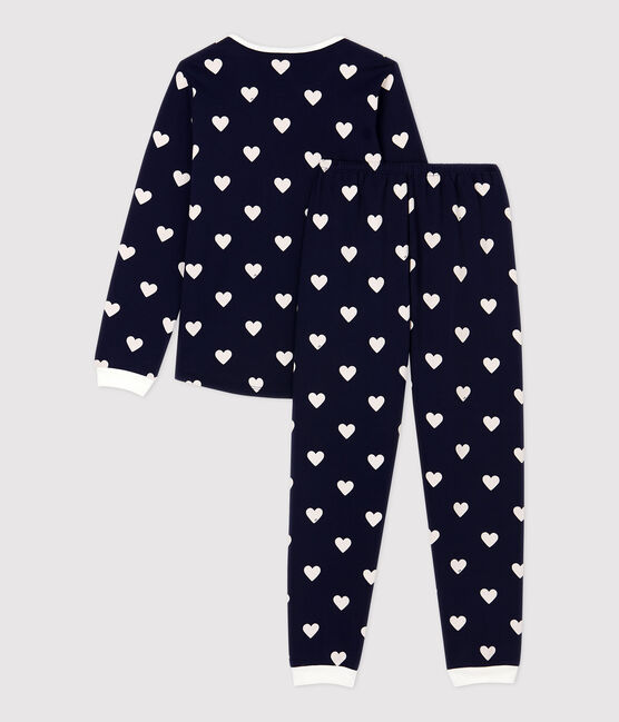 Unisex Heart Print Fleece Pyjamas SMOKING blue/MARSHMALLOW white
