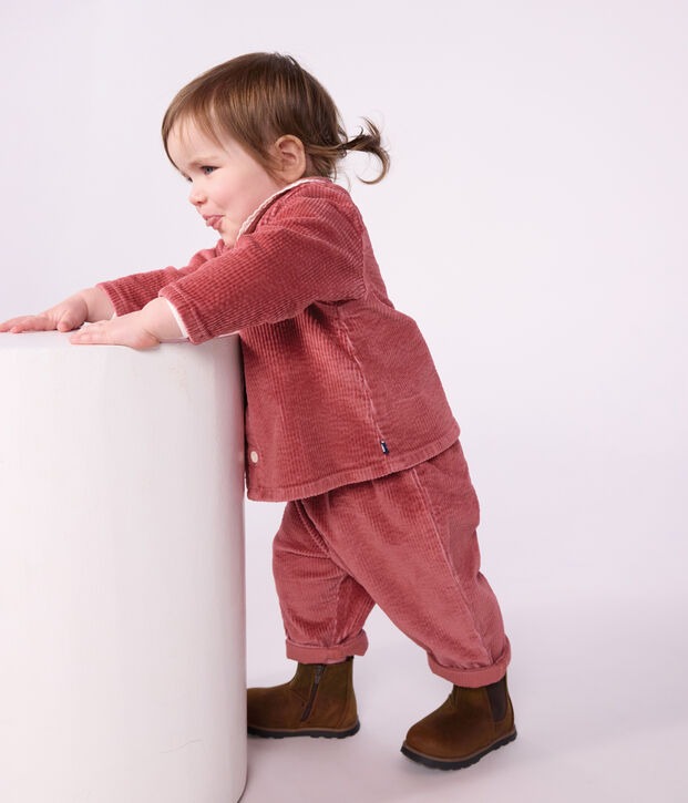 Babies' long-sleeved plain velour blouse pink