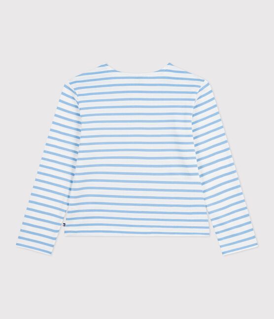 Women's stripy cotton Breton top MARSHMALLOW blue/FLO