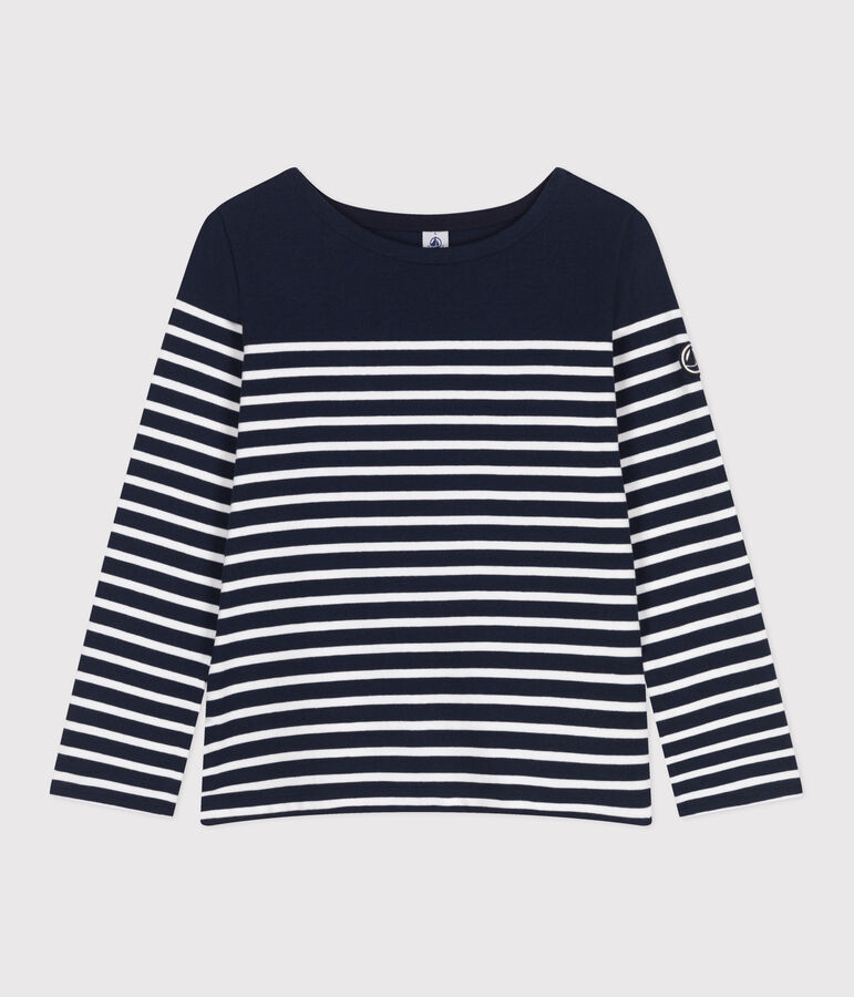 Women's long-sleeved cotton Breton top blue/white