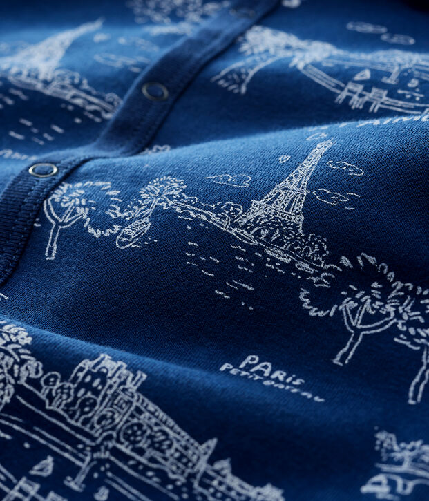 Babies' Toile de Jouy Footless Cotton Sleepsuit blue/white