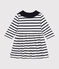 Babies' Long-Sleeved Thick Jersey Dress MARSHMALLOW white/SMOKING blue