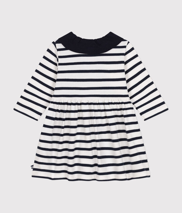 Babies' Long-Sleeved Thick Jersey Dress white/blue