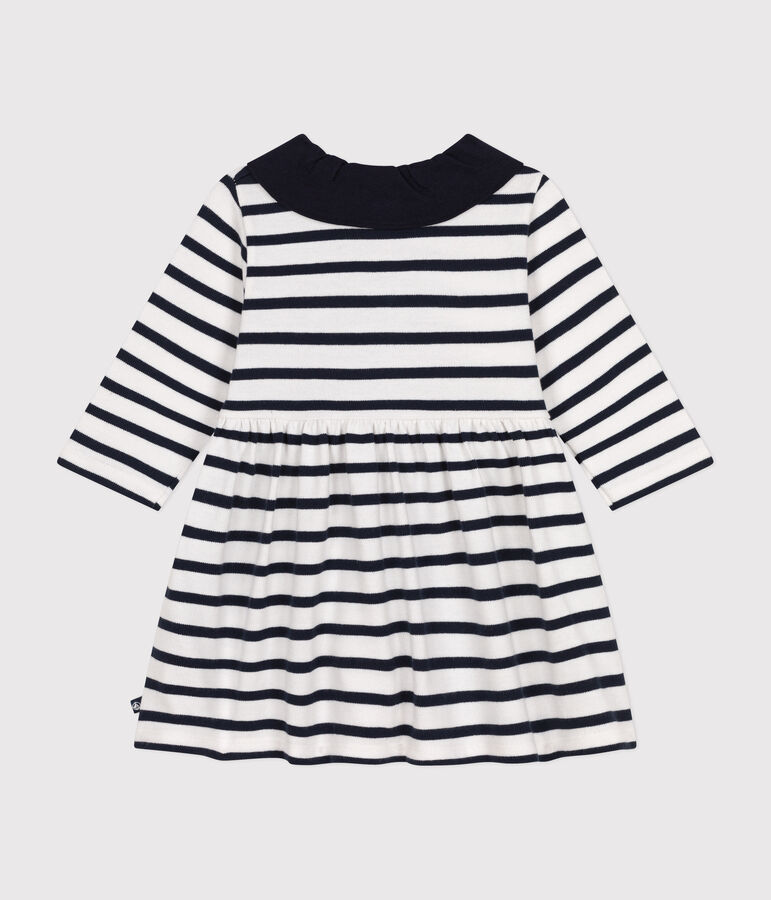 Babies' Long-Sleeved Thick Jersey Dress white/blue