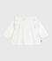 Babies' long-sleeved plain cotton blouse MARSHMALLOW white
