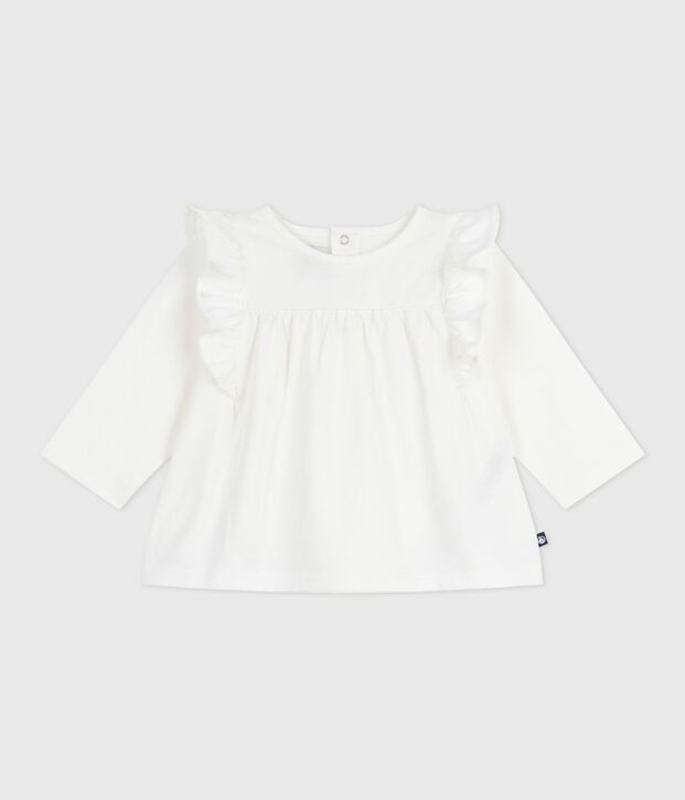 Babies' long-sleeved plain cotton blouse white