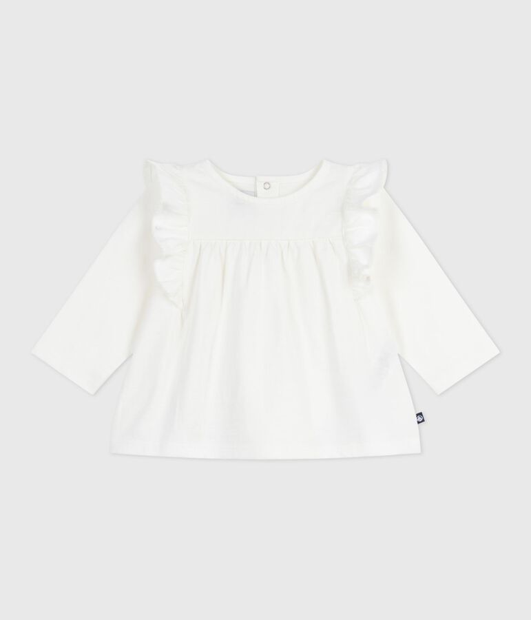Babies' long-sleeved plain cotton blouse white