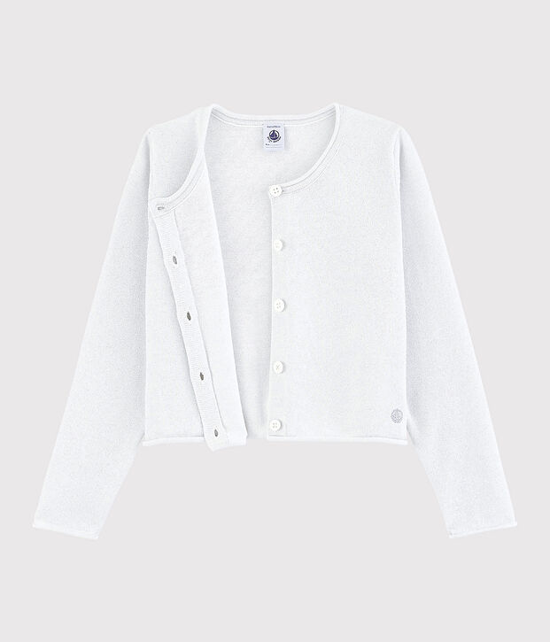 Girls' Cotton Cardigan white/grey