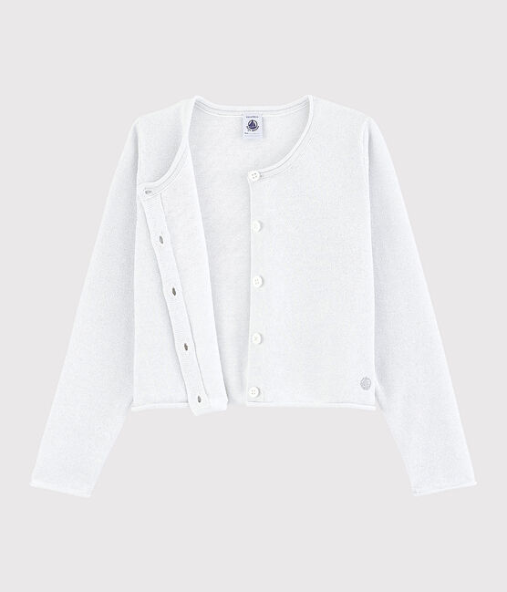 Girls' Cotton Cardigan MARSHMALLOW white/ARGENT grey