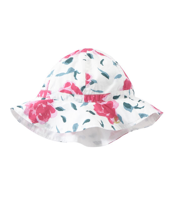 Girl's printed poplin sun hat MARSHMALLOW white/MULTICO white