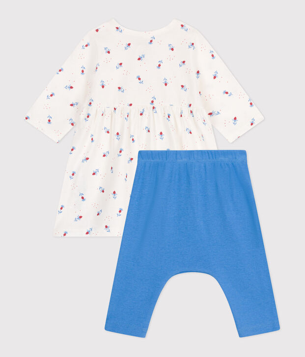 Babies' cotton dress and leggings white/multicolor