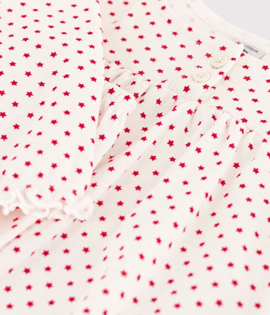Girls' Starry Cotton Pyjamas MARSHMALLOW white/STOP