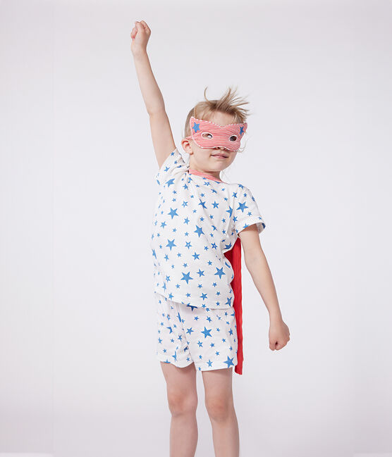 Children's short fancy dress pyjamas with a glow-in-the-dark cotton cape MARSHMALLOW white/MULTICO white