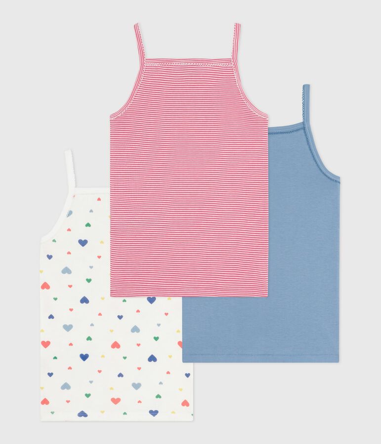 Pack of children's strappy heart-print cotton vests multicolor
