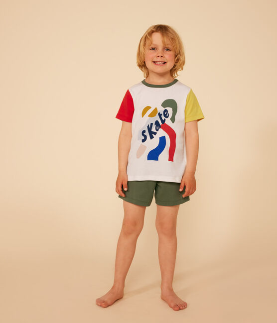 Children's Plain Short Cotton Pyjamas MARSHMALLOW white/MULTICO white