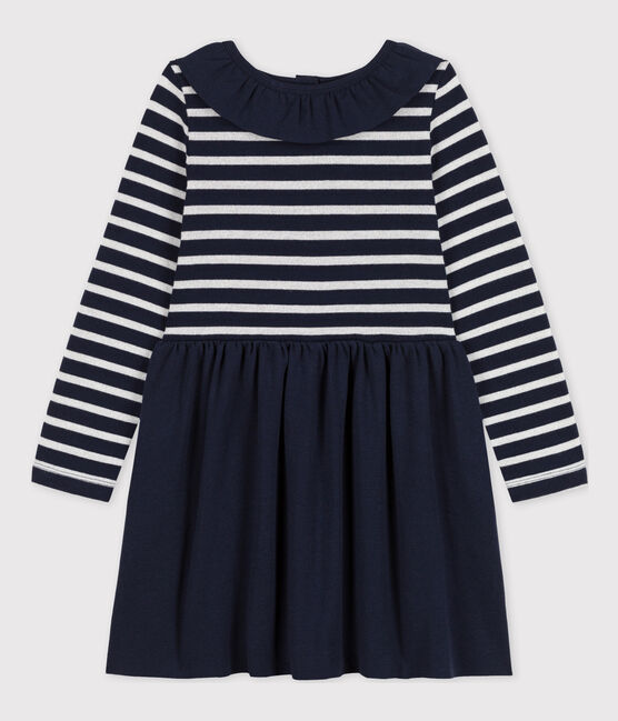 Girls' Long-Sleeved Dual-Material Dress SMOKING blue/ARGENT