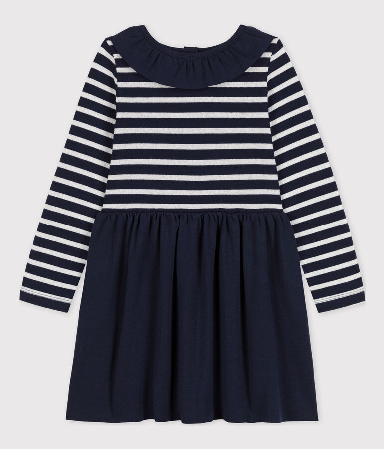 Girls' Long-Sleeved Dual-Material Dress blue/grey