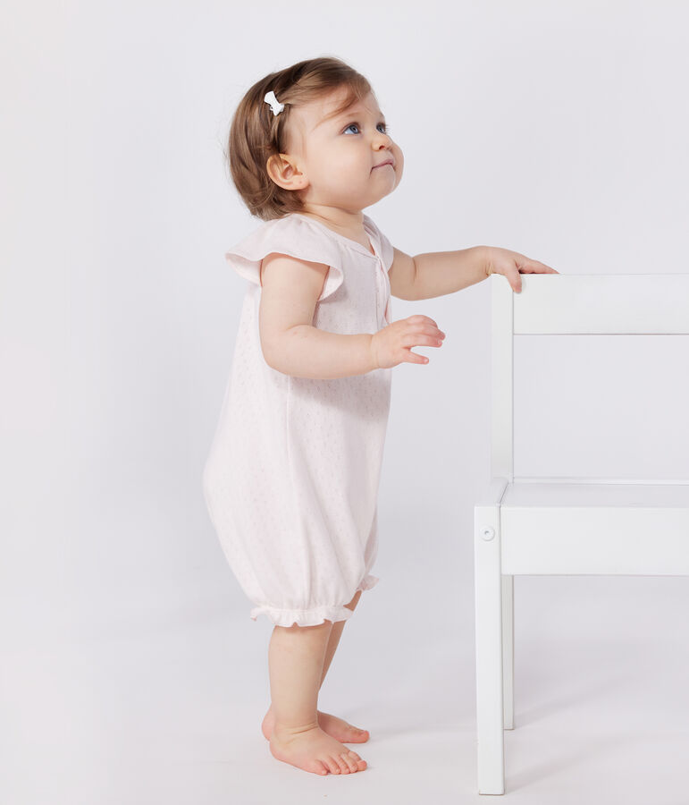 Babies' short plain cotton jumpsuit FLEUR pink