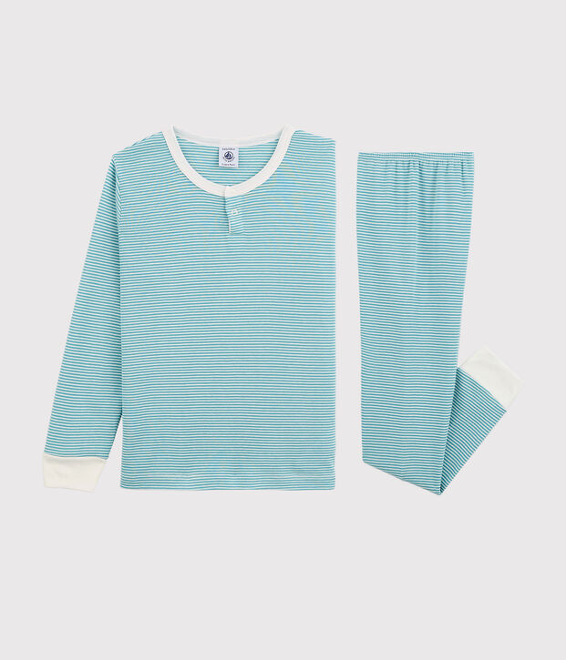 Boys' Stripy Cotton and Lyocell Pyjamas blue/white