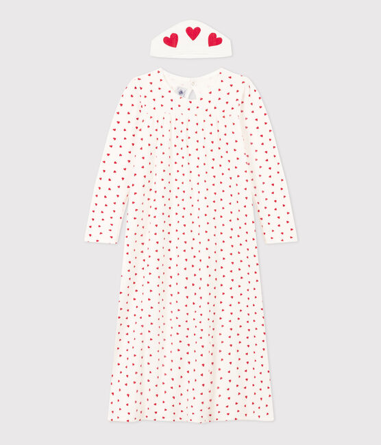 Girls' Velour Nightdress and Heart Tiara MARSHMALLOW white/TERKUIT red