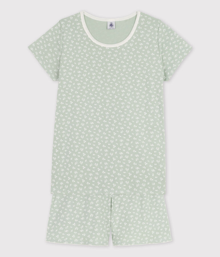 Girls' Cotton Short Pyjamas with Floral Pattern green/white