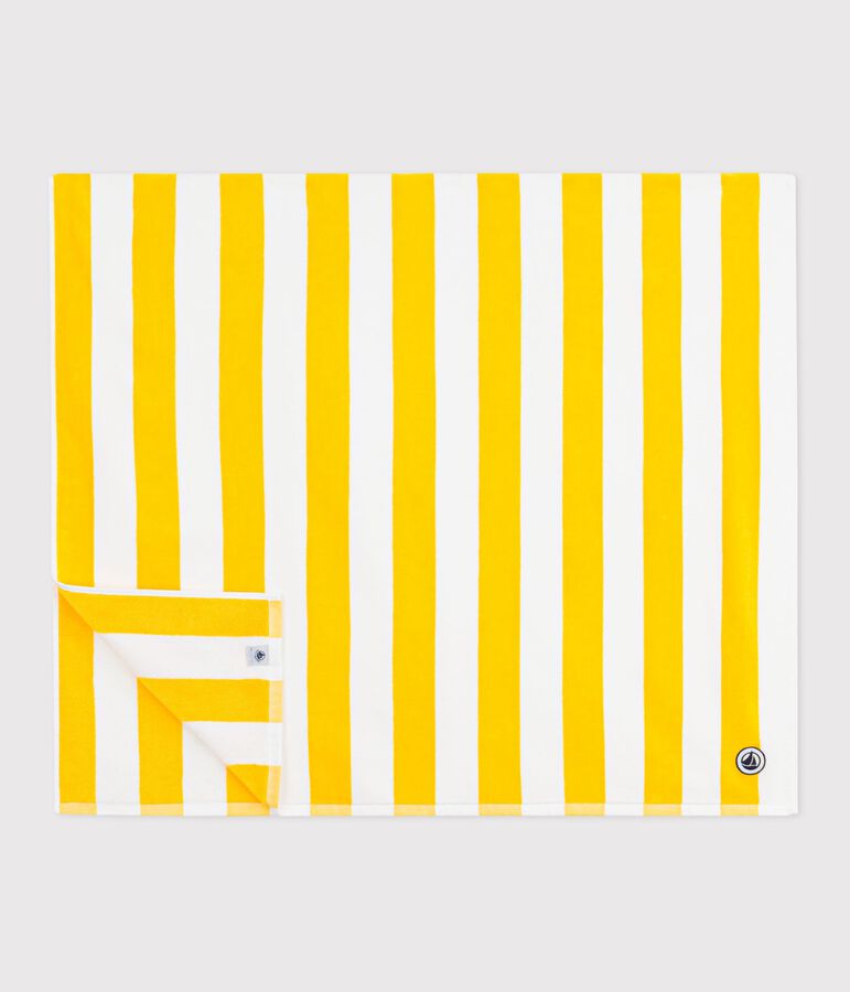 Striped cotton terry beach towel yellow/white