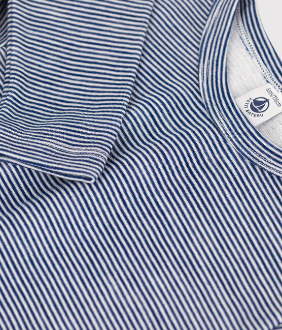 Unisex Pinstriped Long-Sleeved Wool/Cotton T-Shirt MEDIEVAL blue/MARSHMALLOW white