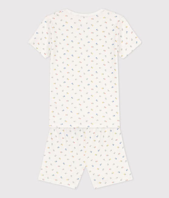 Girls' Snugfit Short Cotton Pyjamas MARSHMALLOW white/MULTICO white