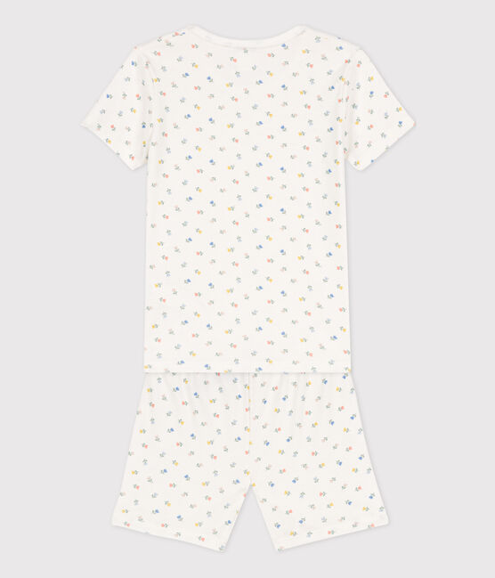 Girls' Snugfit Short Cotton Pyjamas MARSHMALLOW white/MULTICO white
