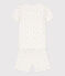 Girls' Snugfit Short Cotton Pyjamas MARSHMALLOW white/MULTICO white